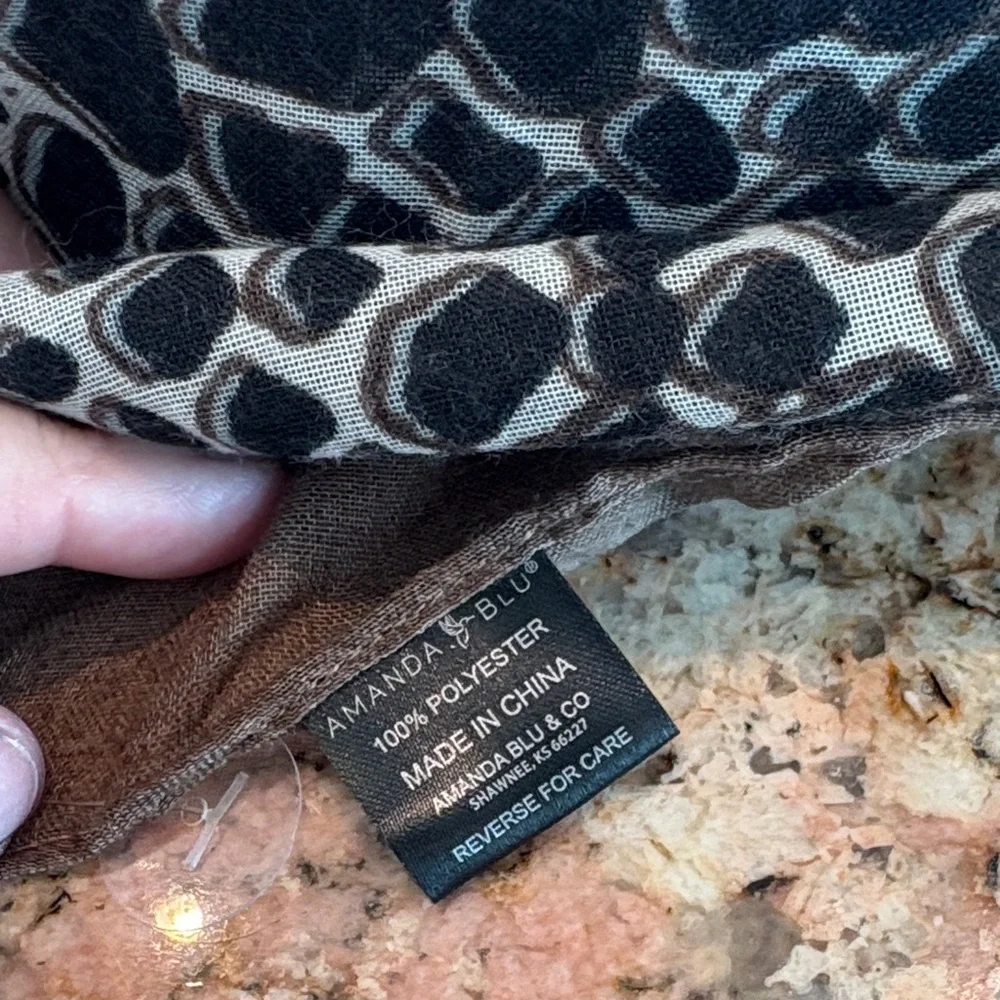Amanda Blu Elegant Brown and Black Patterned Scarf from Recycled Materials
